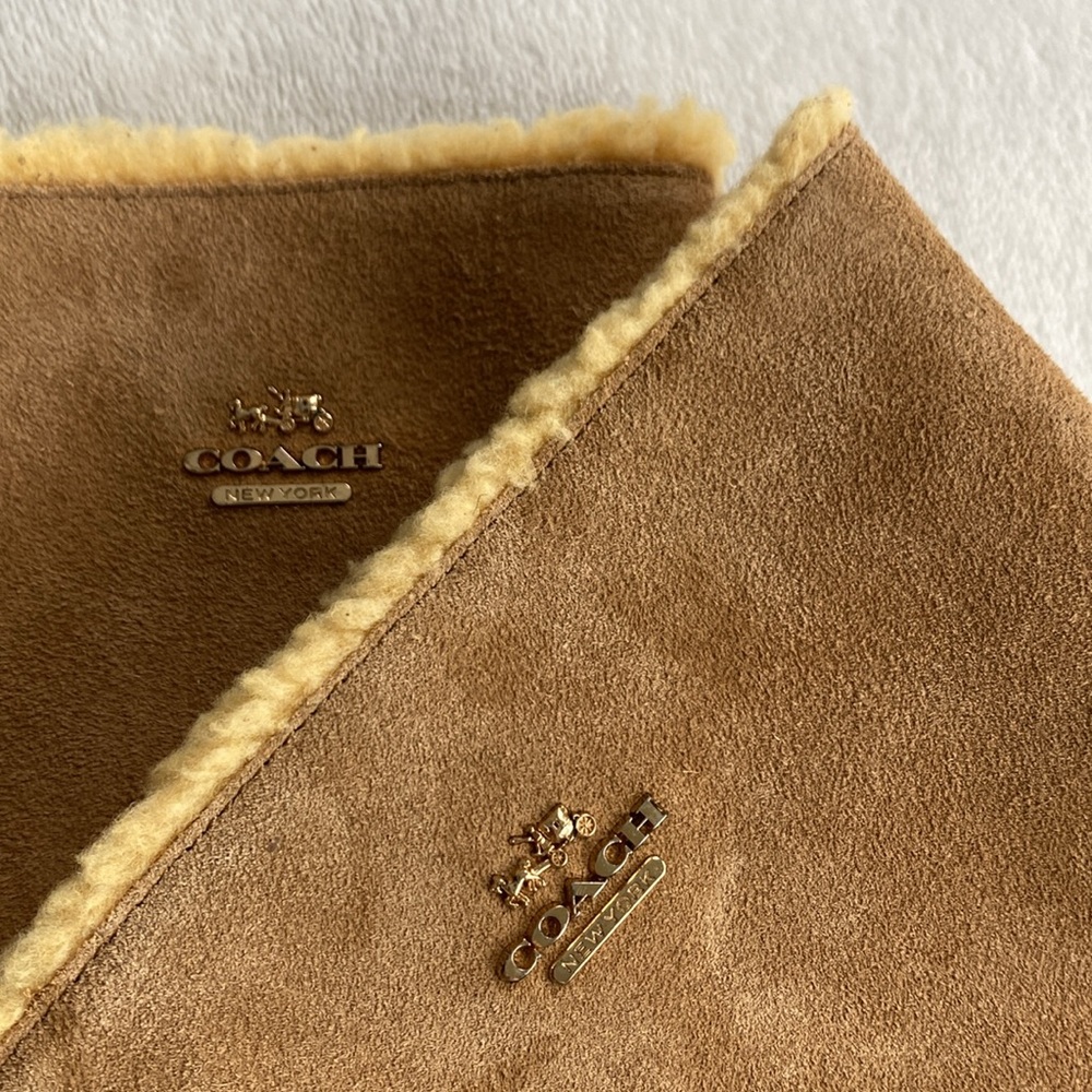 Coach Vitoria Suede Faux Curly Shearling Mid Calf Boots | Camel/Natural - Picture 10 of 15